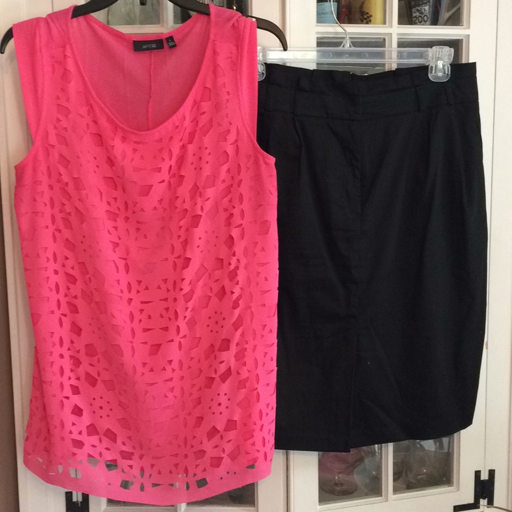 Black pencil skirt & pink blouse